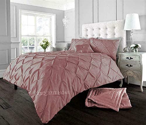 Image of EXQUIZIT HOME Duvet Quilt Cover Pin Tuck Pinch Pleat Alexander Alford Reversible Diamond Bedding Set With Matching Pillowcase Blush Pink King 230cm x 220cm Approximate