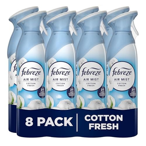 Image of Febreze Air Freshener for Room Spray & Bathroom, Cotton Fresh, 185ML x 8 Packs, Air Fresheners for Home