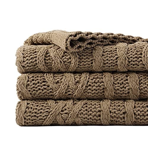 Image of Battilo Taupe Throw Blanket for Sofa Chair Couch Bed, Soft Sofa Knitted Throw, Warm Cozy Bed Blanket, Decorative Knitted Camel Blanket, 130x170cm