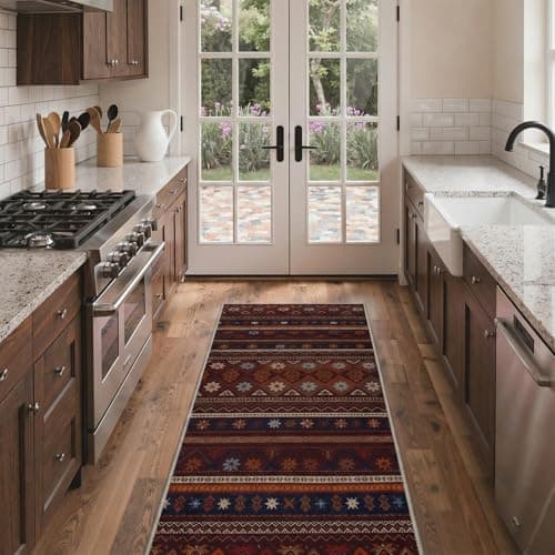 Image of GENIMO Runner Rug 80x150cm, Bohème Bloom Floral Washable Anti-Slip Rug, Quick Dry Spill Resistant for Kitchen Hallway Bedroom