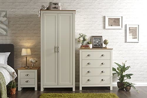 Image of GFW Lancaster 3 Piece Bedroom Set Cream Bedside Cabinet Chest Of Drawers Wardrobe