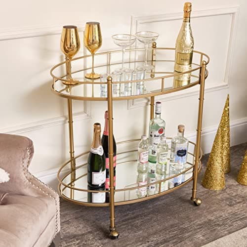 Image of Melody Maison Gold Mirrored Oval Drinks Trolley