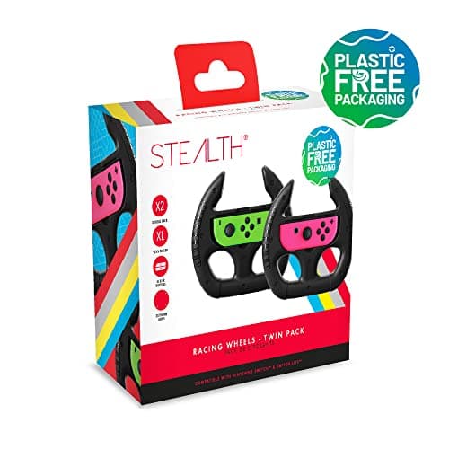 Image of STEALTH Racing Wheels Compatible with Nintendo Switch Joy-Con Controllers - Black Twin Pack, with Analogue Stick Grips