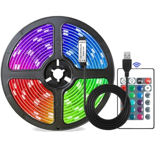 Image of Valletock USB Powered LED Strip Lights, 24 Keys Remote RGB 5050 Flexible LED Lights,16 Colors for Decoration, TV (3m)