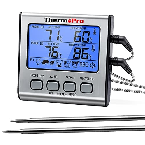 Image of ThermoPro TP17 Digital Meat Thermometer Cooking Grill BBQ Thermometer with Dual Food Temperature Probes for Smoker Kitchen Oven Large LCD Backlight with Timer Alarm