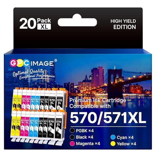Image of GPC Image 20-Pack PGI-570XL CLI-571XL Ink Cartridges Compatible for Canon 570 571 570XL 571XL PGI-570XL CLI-571XL for PIXMA MG5700 MG5750 MG5751 MG6850 MG6851 TS5050 TS5051 TS6050 (PGBK/B/C/M/Y)