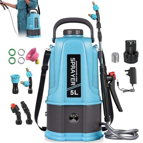 Image of wowspeed 5L Battery Powered Garden Sprayer, 12V Electric Garden Sprayer with 5 Mist Nozzles, Rechargeable Weed Water Applicator, Retractable Long Lance and Adjustable Shoulder Strap for Watering