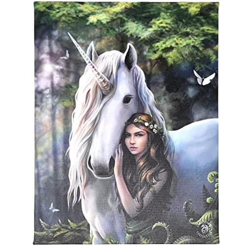Image of Spirit of Equinox Anne Stokes Plaque Forest Maiden Unicorn Fantasy Art Wall Hanging Canvas 26cm x 19cm, Multicolor