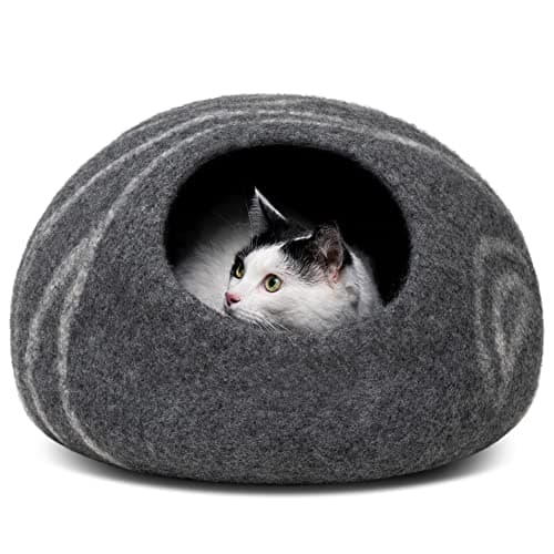 Image of MEOWFIA Cat Cave – Premium Felt Cat Bed for Indoor Cats, Handmade Merino Wool (Dark Grey, Large)