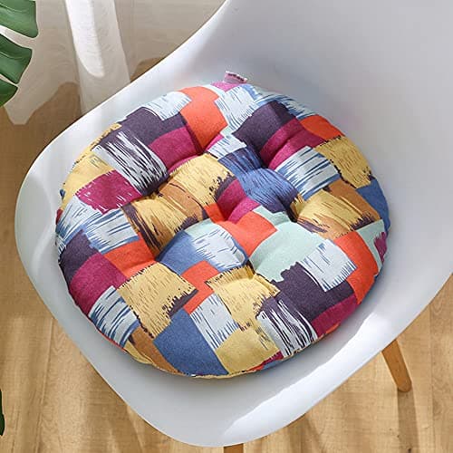 Image of YAOTT Set of 4 Round Retro Multicolor Cotton Linen & Polyester Filled Floor Cushions, 45X45CM, Soft, Indoor & Outdoor, Multi-Purpose Lounging & Seating
