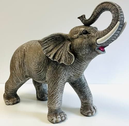 Image of My Square Mile Elephant Ornament, Indoor Outdoor Resin Ornament, 42 cm Wide, 35 cm High, Large African Grey Elephant Garden Statue Gift