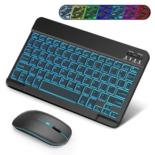 Image of SOPPY Portable Bluetooth Keyboard and Mouse with Backlight, Rechargeable Mini Keyboard, Wireless Keyboards for iPad/Tablets/iOS/Android/Windows, UK Layout (Black)