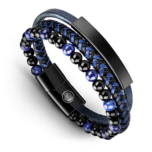Image of Casisto.J Mens Leather Bracelet – Classic Handmade Braided Black & Brown Cuff Bracelet with Engraved Magnetic Clasp Free Jewelry Gift Boxed