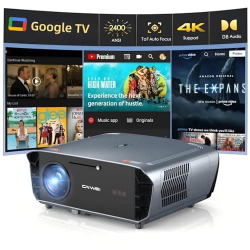 Image of Smart Projector 4K Daylight,Certified Apps,ToF Auto Focus,2400ANSI Lumen Ultra HD Google TV Projector with WIFI6 Bluetooth for Bedroom Home Cinema Outdoor Movie Gaming,NFC,Dolby Audio,HDMI ARC,HDR10