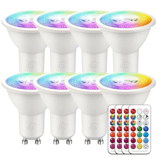 Image of iLC GU10 LED Light Bulbs Colour Changing 12 Colors 5W Warm White 2700K RGB LED Spot Light Bulb with Remote Control, 40 Watt Equivalent (Pack of 8)