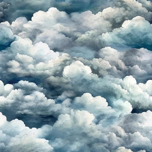 Image of FunStick Cloud Wallpaper Mural Peel and Stick Dark Blue Storm Clouds Patterned Vinyl Wrap Kids Bedroom Dark Sea of Clouds Wallpaper Self Adhesive for Walls Bathroom Sticky Back Plastic Blue 44.5CM×3M