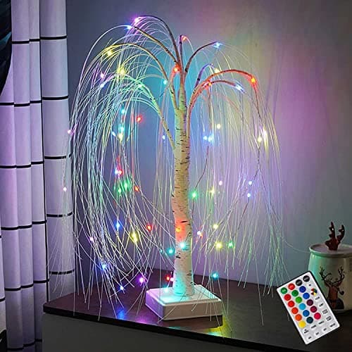Image of 19.69in LED Willow Tree Light With Remote, RGB 16 Color Glowing Branch Table Lamp, Lighting Mode & Timer, Christmas Night Light Decoration for Bedroom Party Xmas Decor