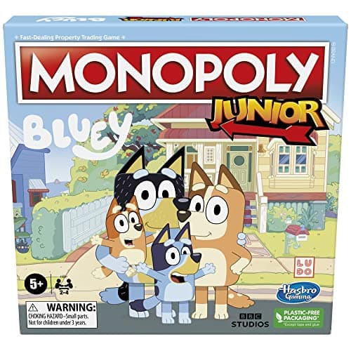 Image of Monopoly Junior: Bluey Edition Board Game for Children Aged 5+, Play as Bluey, Bingo, Mum and Dad, Features Artwork from the Animated Series - English Version