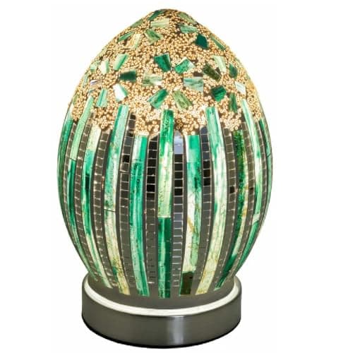 Image of Britalia Mosaic Glass Table Lamp, Green Art Deco Tile, Polished Chrome Base, ES E27, 30cm x 22cm
