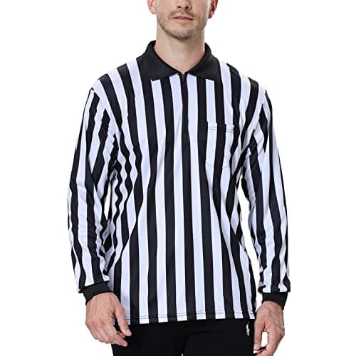 Image of TOPTIE Men's Official Long Sleeve Black & White Striped Referee Shirt, Pro-Style Ref Umpire Jersey-2XL