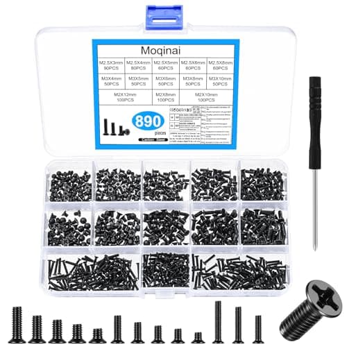 Image of 890 PCS M2 M2.5 M3 Screw Set, Mini Flat Head Phillips Machine Screws Assortment, Countersunk Tiny Screws Kit for Laptop Computer PC Electronics Model Repair with Storage Box & Screwdriver