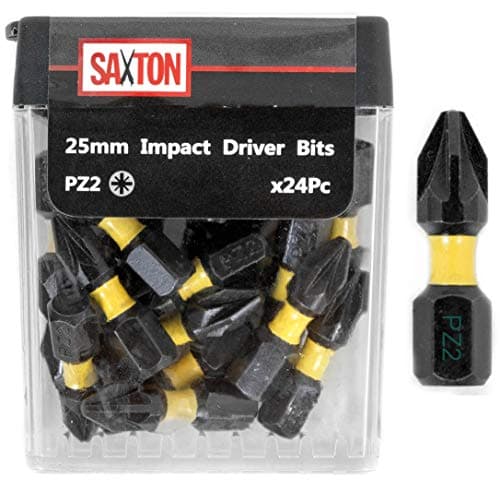 Image of Saxton 24x PZ2-25mm Impact Duty Pozi-Drive Screwdriver Drill Driver Bits Sets Tic Tac Box Compatible with Dewalt Milwaukee Bosch