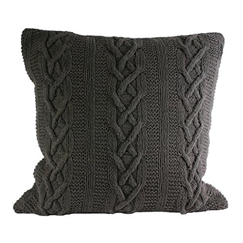 Image of Paoletti Aran Cushion Cover, Cotton, Charcoal, 55 x 55cm (22" x 22")