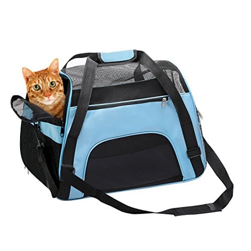 Image of DONYER POWER Soft Sided Pet Carrier for Cats Comfort Airline Approved Under Seat Travel Tote Bag, with Mesh Top and Sides, BLUE
