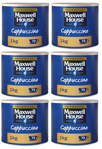 Image of Maxwell House Cappuccino Instant Coffee 1kg Tin (Pack of 6, Total 6000 grams)