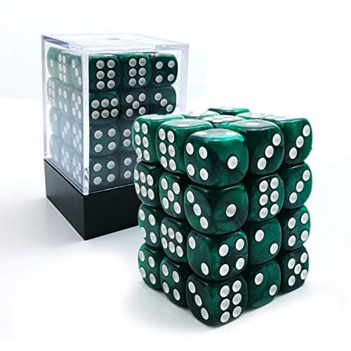 Image of Bescon 12mm 6 Sided Dice 36 in Brick Box, 12mm Six Sided Die (36) Block of Dice, Marble Green