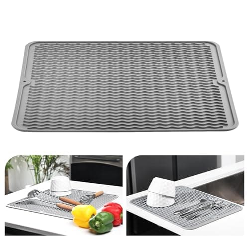 Image of KitchenRaku Upgrade Dish Drying Mat, Silicone Draining Board Mat, Heat Resistant Dish Draining Mat for Kitchen,Non-Slip Silicone Trivet,Table Mat,Pot Holder,Placemat,Spoon Rest, Coaster