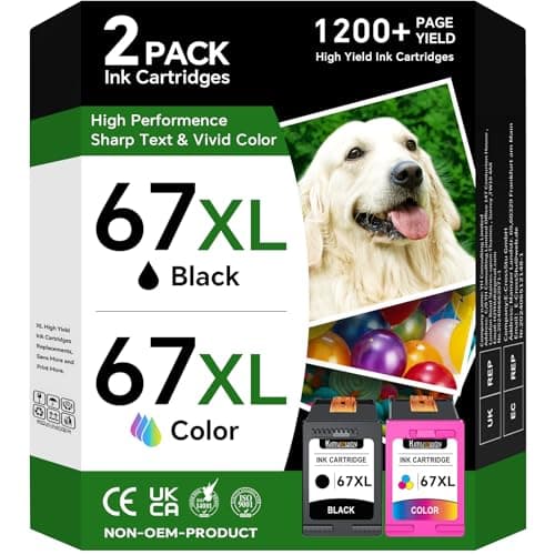 Image of 67 XL Ink Cartridges Black/Color Combo Pack Compatible for HP Ink 67 67XL High Yield Replacement for HP67 Work for HP DeskJet 2855e 2755e 1255 4100 2800e 2755e ENVY Pro 6455 6485 6000 Printer (2 Pack)