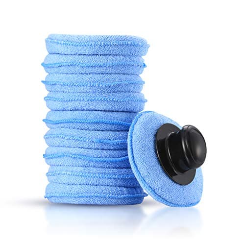 Image of 10 Pcs Car Polishing Pads, Car Polish Applicator Pads, Microfibre Car Detailing Pads, Wax Applicator Pads, Car Polishing Sponge with Handle for Cleaning Car Automobile Glass Metal Home Workshop