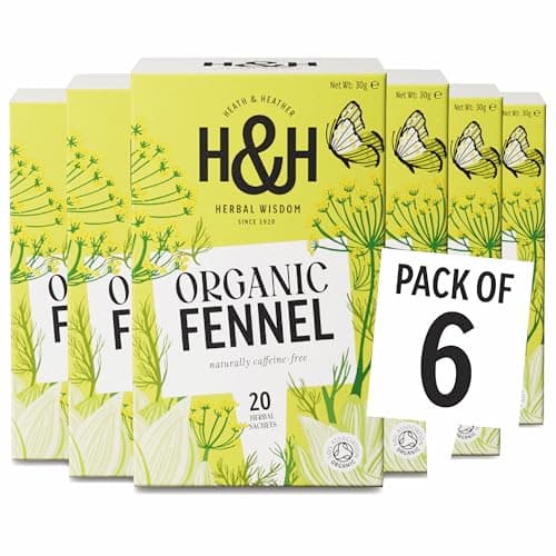 Image of Heath & Heather - Organic Fennel Tea • Aromatic Digestive Infusion • Naturally Caffeine-Free • Vegan • Wellness Brew with Aniseed Sweetness • Multipack 6 x 20 Boxes (120 Tea Bags)