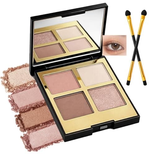 Image of Peach Nude Shimmer Eyeshadow Quad Palette with Mirror – Soft Matte & Glitter Shades for Natural Daytime Party Looks, Highly Pigmented, Long-Lasting Waterproof & Smudge-Proof