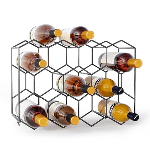 Image of Urban Deco Countertop Wine Rack for 14 Bottles - No Assembly Required Modern Wine Bottle Holder Stand for Cabinet, Kitchen, Bar, Pantry - Wire Wine Rack Inserts (Black, 14btls)