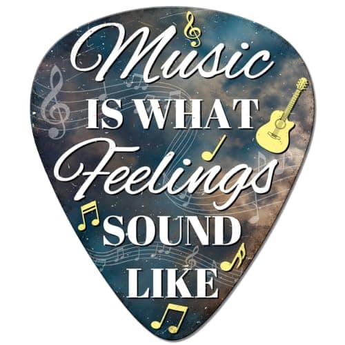 Image of GLOBLELAND Guitar Pick Metal Tin Sign Vintage Music is What Feelings Sound Like Signs Plaque Poster Funny Music Notes Metal Wall Decoration for Home Kitchen Cafes Bars Artist Studio Restaurants