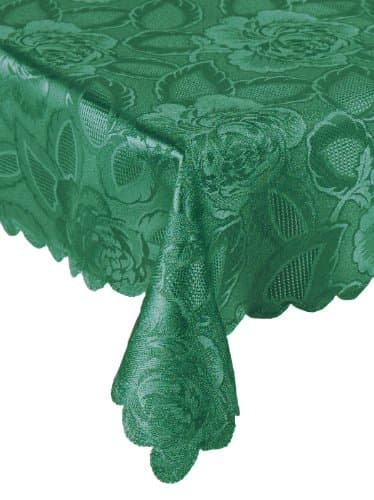 Image of Emma Barclay Damask Rose Tablecloth, Forest Green, 63 Inch Round Diametre