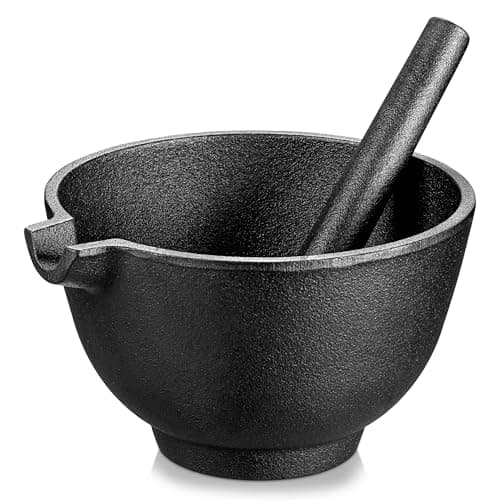 Image of Velaze Cast Iron Mortar and Pestle Tool Set, 6.5 inch Pestle and 3 Cup Capacity Mortar, Non Porous Spice Grinder, Smasher for Kitchen Spices and Pesto(27 oz)