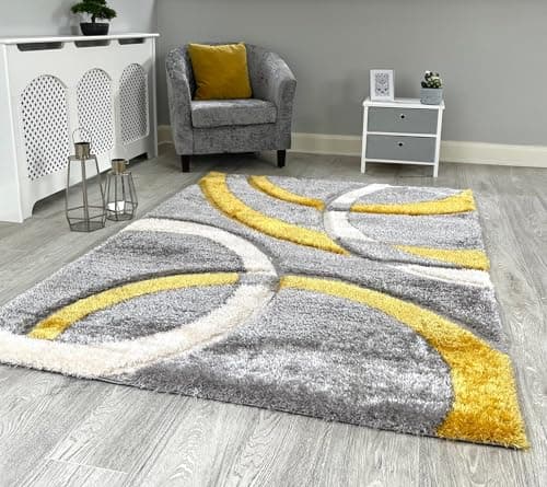 Image of NEW OCHRE SILVER GREY CREAM LUXURIOUS THICK PILE MODERN SOFT SILKY CONTEMPORARY SHAGGY RUGS MATS UK (150X210CM)