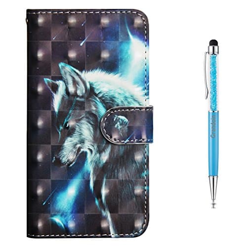 Image of Grandoin Galaxy J7 2017 Case, [Colorful Cartoon Pattern Design Series] Premium PU Leather Magnetic Flip Cover with Card Slots Holders Bookstyle Wallet Case For Samsung Galaxy J7 2017 (Wolf)