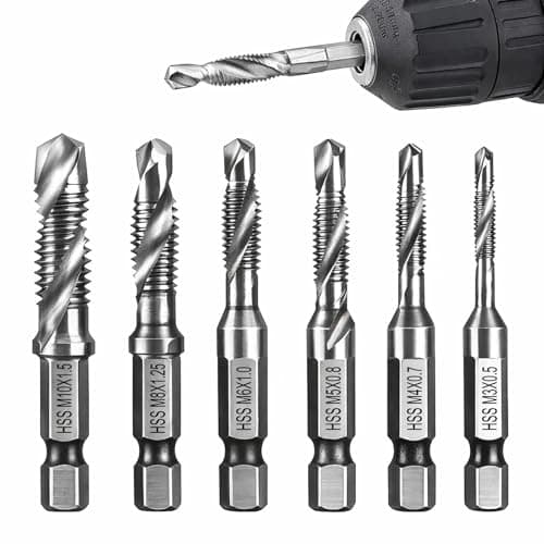 Image of 6pcs HSS Drill Bit Set, Spiral Taps,M3 M4 M5 M6 M8 M10 1/4” Hex Shank Screw Thread Tap Drill Bits Set, Durable Titanium Coated Metric Combination Drill Ta-p Bit Tapp for Hard Steel Tapping Machine