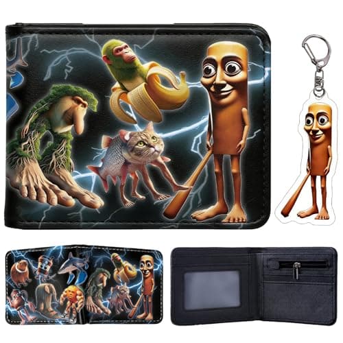 Image of yumcute Anime Cartoon PU Leather Wallet for Boys Girls Teens Adults, Bifold Short Wallet with Coin Pocket Card Holder ID Window & Matching Keyring Set, Travel Purse Gifts for Fans Gamers Cosplay