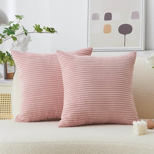 Image of Home Brilliant Pink Cushion Covers 45 x 45 Set of 2 Decorative Corduroy Throw Pillow Covers GIft Decor, 2 Pcs, Baby Pink, (45x45 cm, 18 inch)