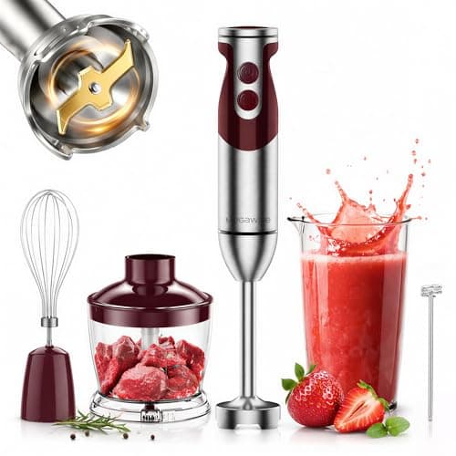 Image of MEGAWISE Pro Titanium Reinforced 5-in-1 Immersion Corded Hand Blender, Powerful MOTOR with 80% Sharper Blades, 12-Speed Corded Blender, IncludingWhisk and Milk Frother