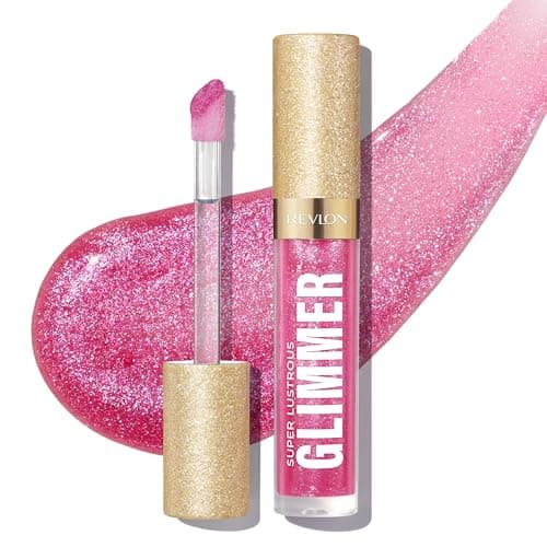 Image of Revlon Super Lustrous Glimmer Gloss – Hydrating & Plumping Lip Gloss with Plant-Based Glitter, 3D Shimmer, 39% Hydration Boost & Oversized Applicator, Rose Glow