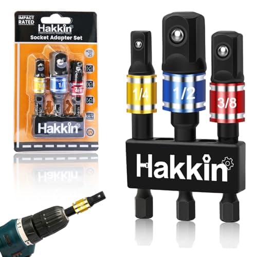 Image of Hakkin 3PCS Impact Grade Socket Adapter/Extension Set Turns Power Drill Into High Speed Nut Driver Torque Impact Wrench. 1/4", 3/8", and 1/2" Drive