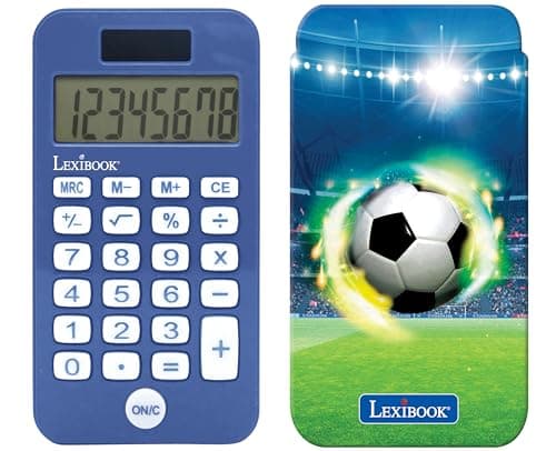Image of Lexibook, Football, Pocket Calculator with Protection Cover, Conventional and Advanced Calculator Functions, battery and solar-powered, Blue, C45FO