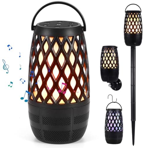 Image of ALLOMN Outdoor Speakers Bluetooth with Flame & RGB Light, Portable Wireless LED Flame Speaker Waterproof Torch Speaker with Stake Hook Valentine's Day Gift for Camping Patio Garden Yard BBQ Party (1)