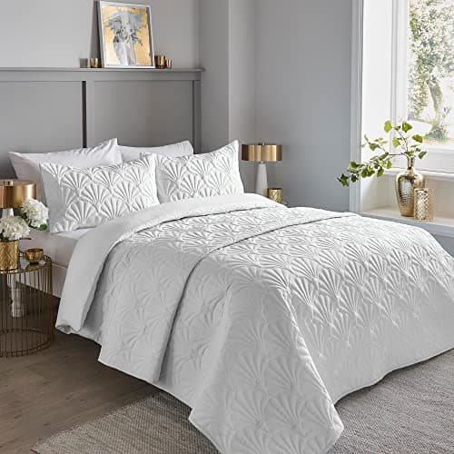 Image of Serene - White Floral Embroidery Duvet Cover - Double Bedding Size (200 x 200cm) - Luxury Bedding - Soft Touch - Pinsonic/Ultrasonic Pattern - White Embossed Duvet - Cavili Collection